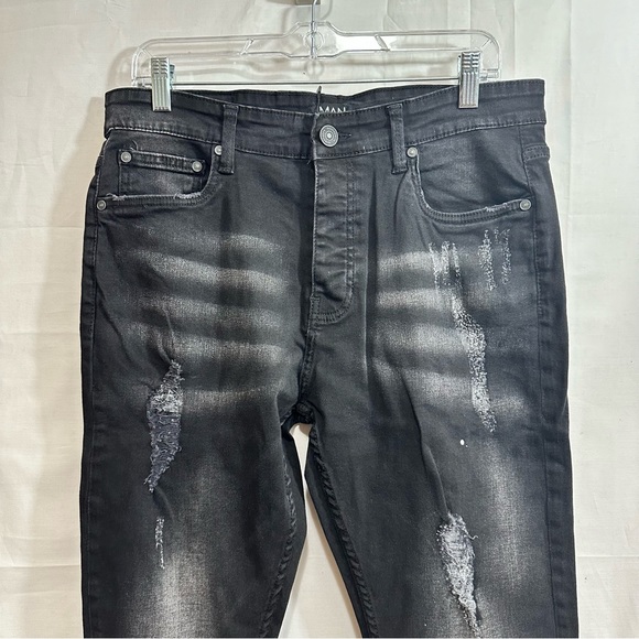 BOOHOO MAN SUPER SKINNY DISTRESSED PAINT SPLAT JEANS IN BLACK SIZE 36S - Picture 6 of 11